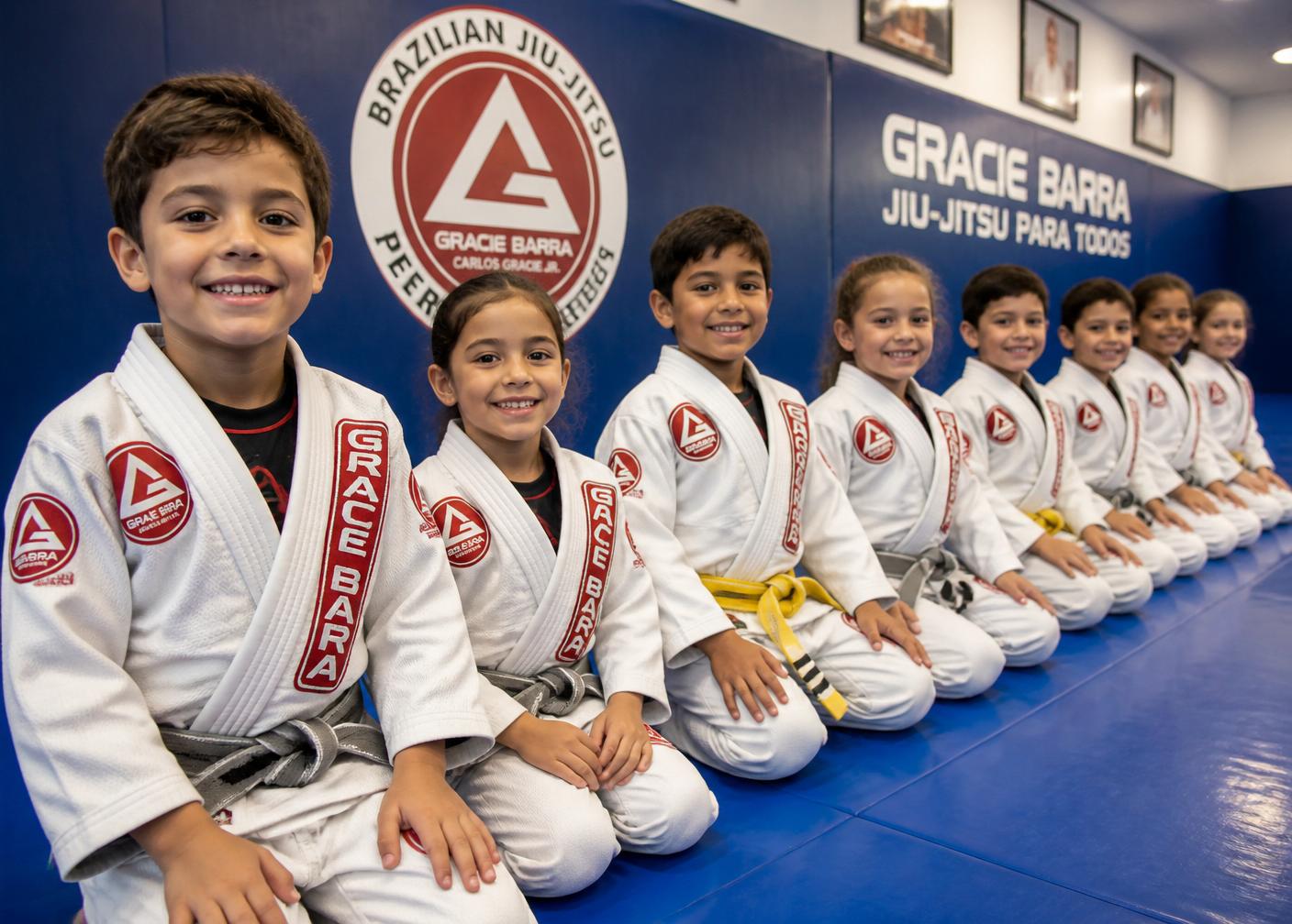 Crianças treinando Jiu-Jitsu na Gracie Barra
